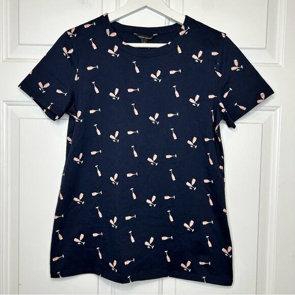 Banana Republic NWT T Shirt Champagne Print‎ Navy Blue Size S - Picture 1 of 5